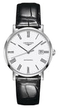 Longines Elegant Automatic Stainless Steel White Dial Black Leather Strap Date Mens Watch L4.910.4.11.2