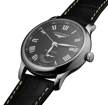 Longines Master Collection Automatic Stainless Steel Black Dial Black Leather Strap Date Power Reserve Mens Watch L2.708.4.51.7