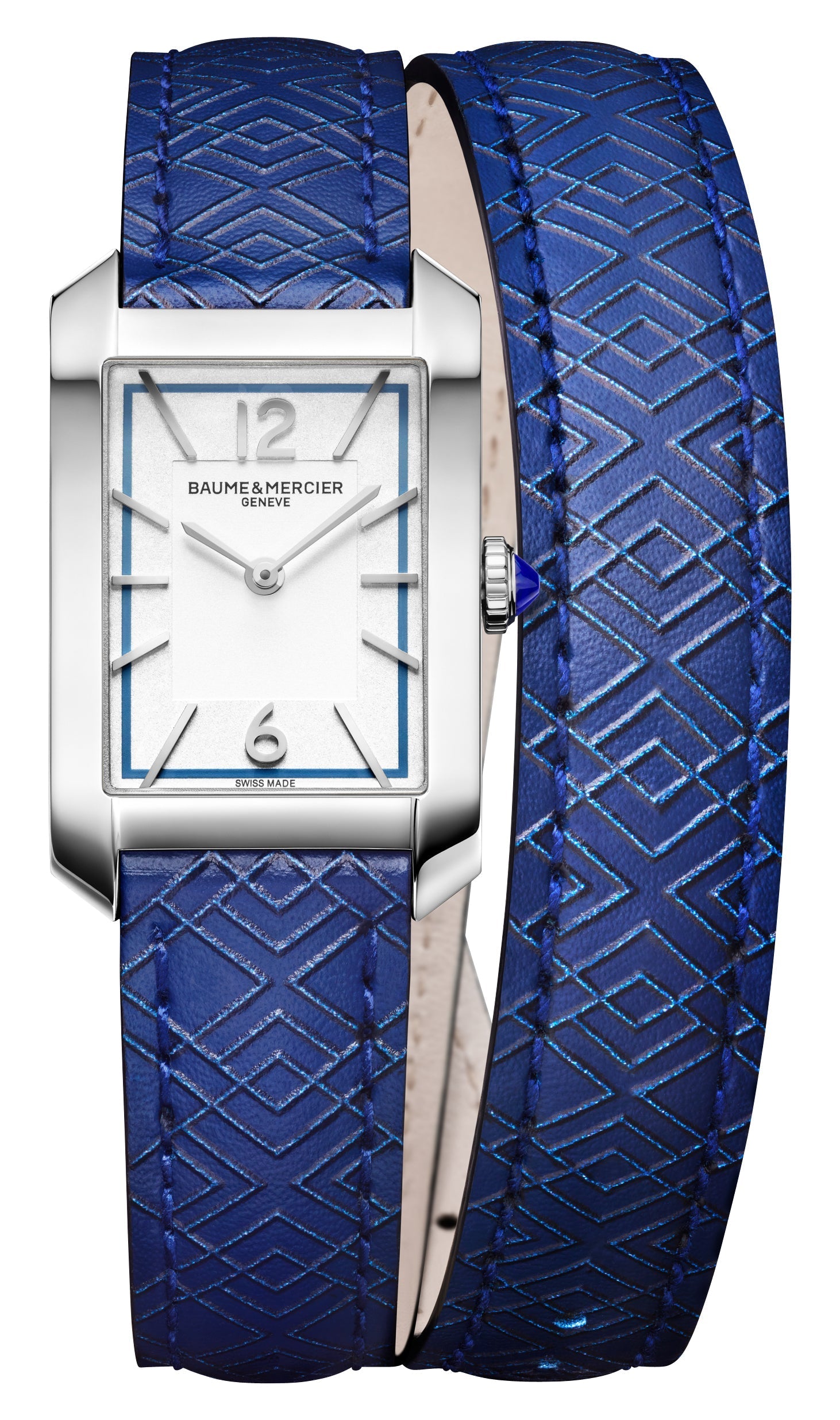 Baume & Mercier Hampton Stainless Steel Silver Dial Blue Leather Wrap-Around Strap Quartz Womens Watch M0A10629