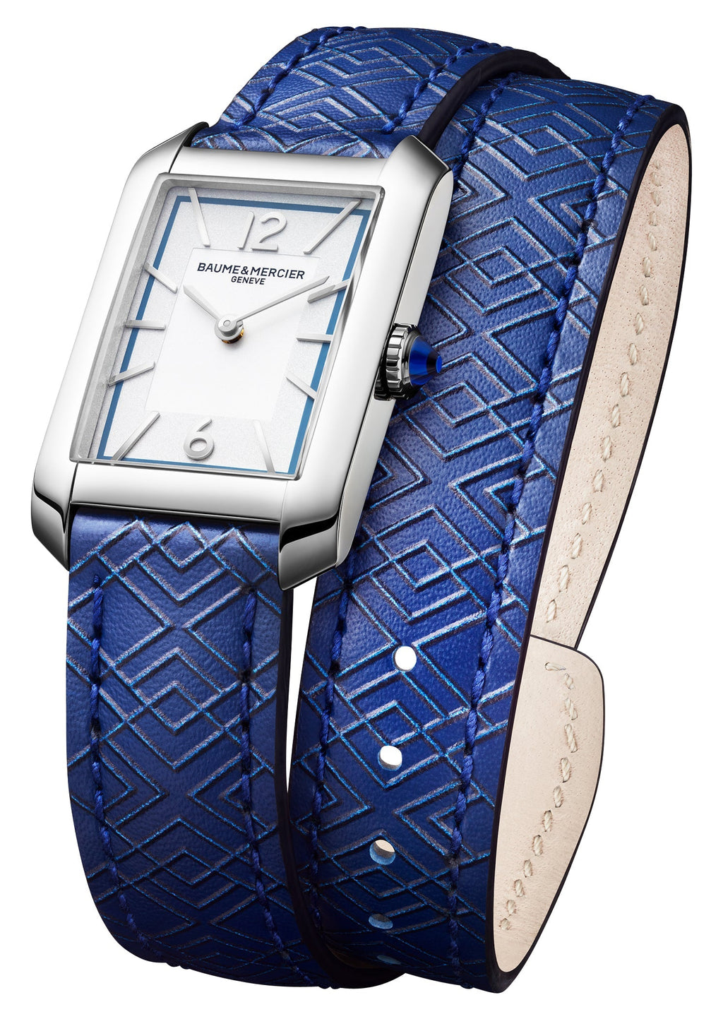 Baume & Mercier Hampton Stainless Steel Silver Dial Blue Leather Wrap-Around Strap Quartz Womens Watch M0A10629