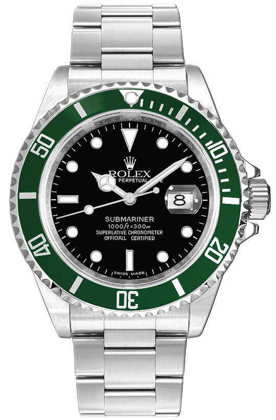 Rolex Submariner Date Stainless Steel Kermit Black Dial Men's Watch 16610LV
