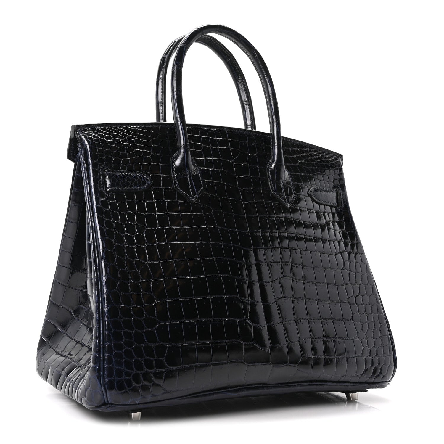 Shiny Porosus Crocodile Birkin 30 Bleu Marine