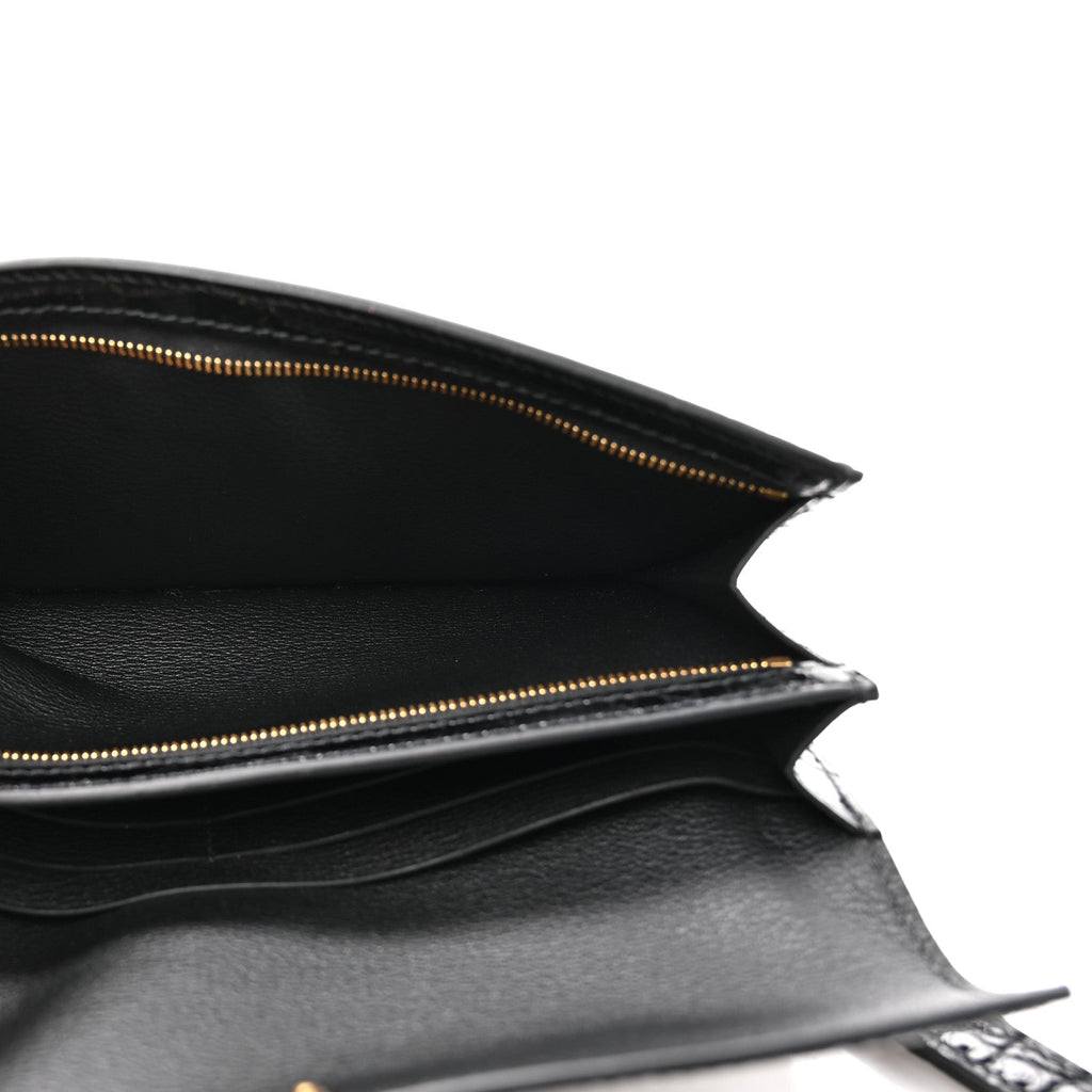 Shiny Alligator Kelly Pocket Long Wallet Black