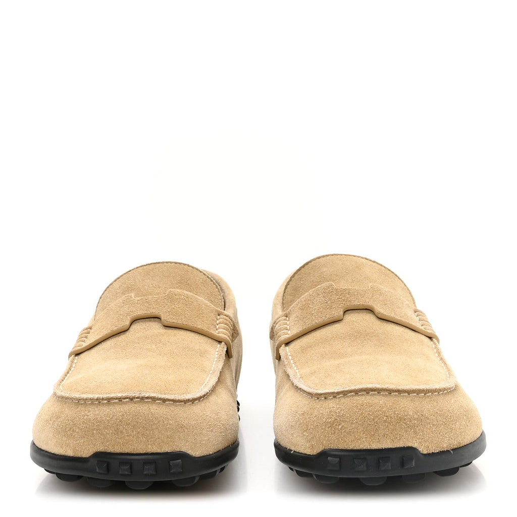 Suede Calfskin Mens Lazy Loafers 40 Beige Sable