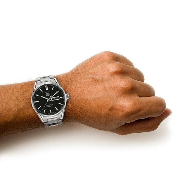 Tag Heuer Carrera Calibre 5 Automatic Black Dial Silver Steel Strap Watch for Men - WAR201A.BA0723