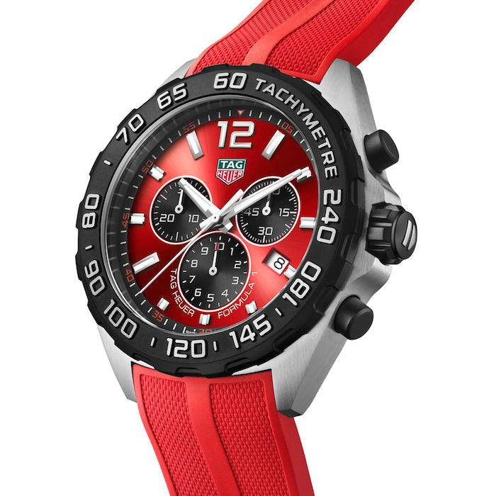Tag Heuer Formula 1 Chronograph Red Dial Red Rubber Strap Watch for Men - CAZ101AN.FT8055