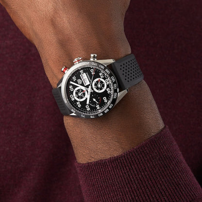 Tag Heuer Carrera Chronograph Black Dial Black Rubber Strap Watch for Men - CBN2A1AA.FT6228