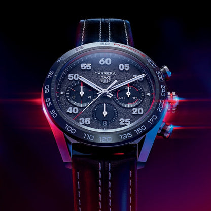 Tag Heuer Carrera Porsche Chronograph Special Edition Black Dial Black Leather Strap Watch for Men - CBN2A1F.FC6492