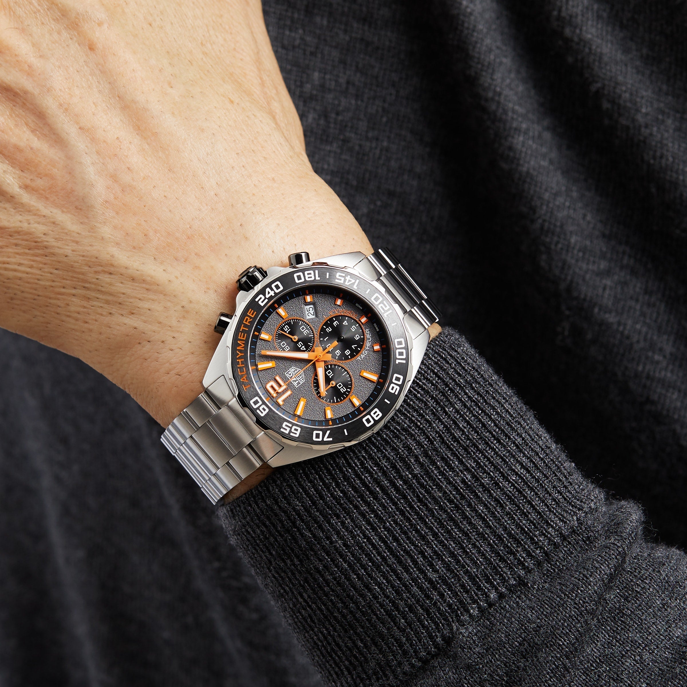 Tag Heuer Formula 1 Chronograph Ceramic Black Dial Silver Steel Strap Watch for Men - CAZ101AH.BA0842