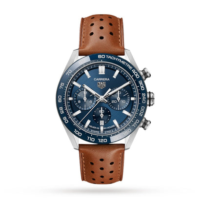 Tag Heuer Carrera Automatic Chronograph Blue Dial Brown Leather Strap Watch for Men - CBN2A1A.FC6537
