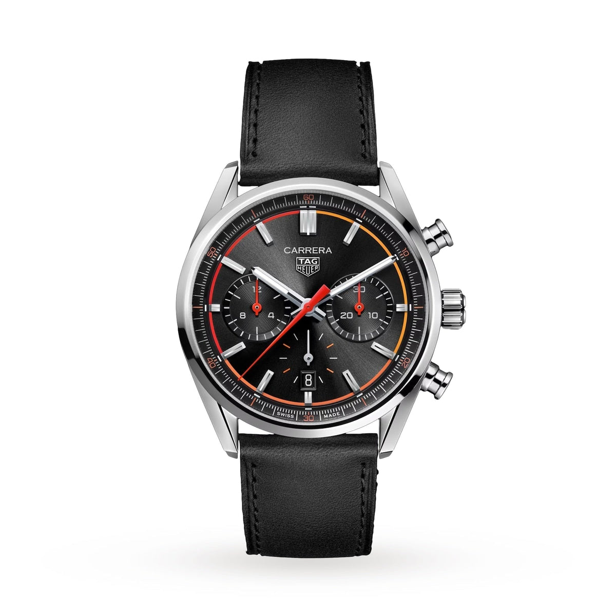 Tag Heuer Carrera Chronograph Black Dial Black Leather Strap Watch for Men - CBN201C.FC6542