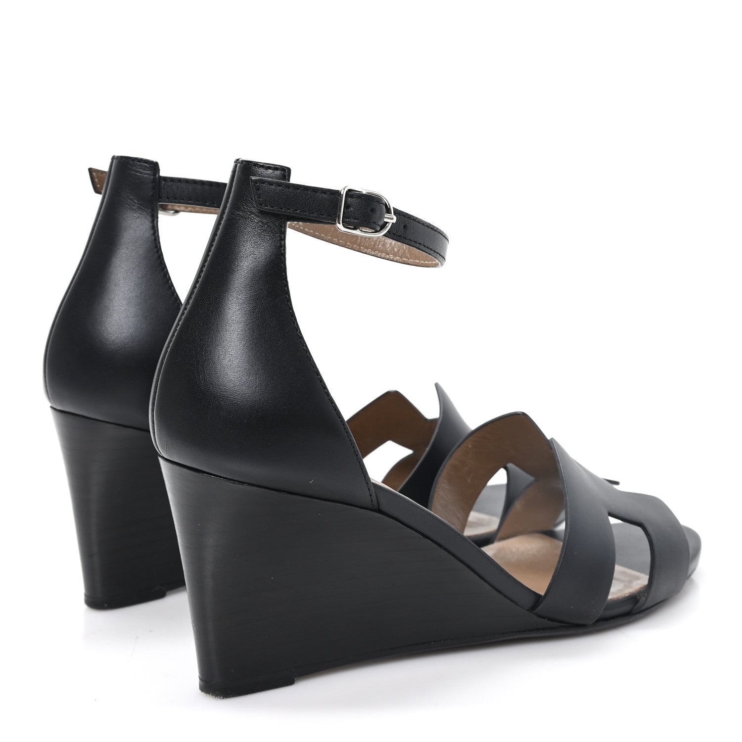 Calfskin Legend Wedge Sandals 36.5 Black