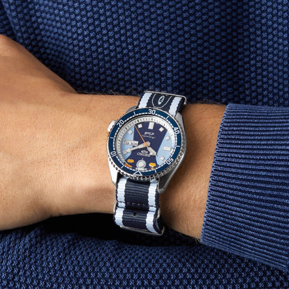 Seiko 5 Sports Honda Super Cub Limited Edition Blue Dial Two Tone NATO Strap Watch For Men - SRPK37K1