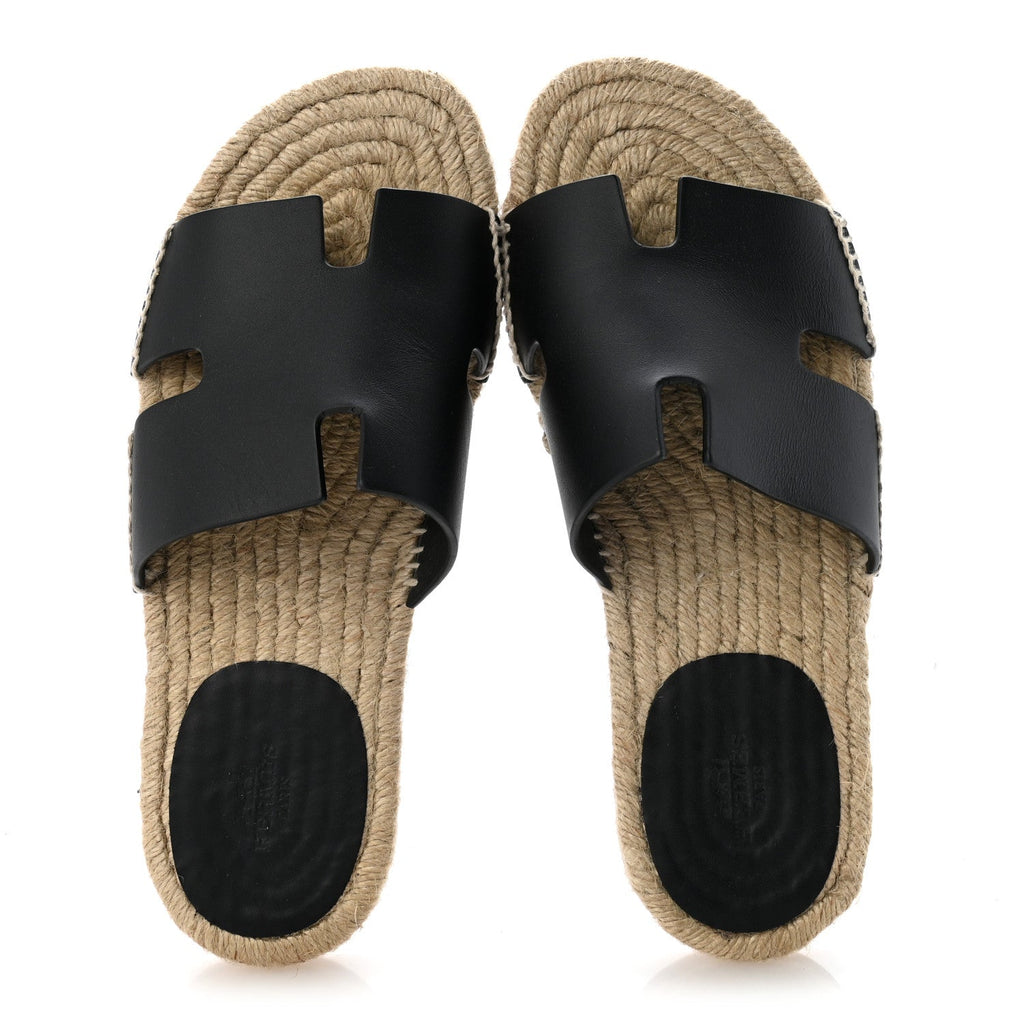 Calfskin Mens Antigua Espadrille Sandals 39 Black