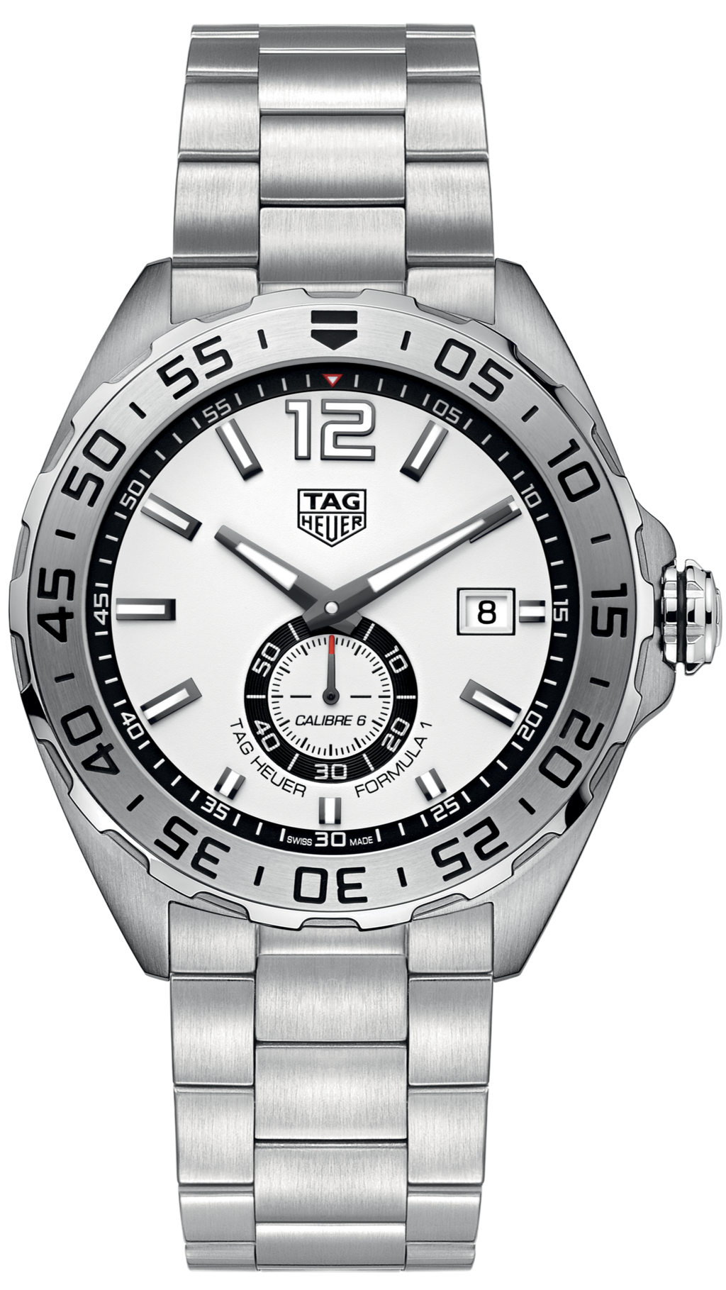 Tag Heuer Formula 1  Calibre 6 Automatic White Dial Silver Steel Strap Watch for Men - WAZ2013.BA0842
