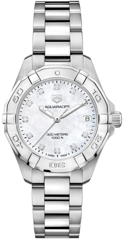 Tag Heuer Aquaracer Diamonds White Mother of Pearl Dial Silver Steel Strap Watch for Women - WBD1314.BA0740