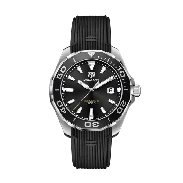 Tag Heuer Aquaracer Quartz Black Dial Black Rubber Strap Watch for Men -  WAY101A.FT6141