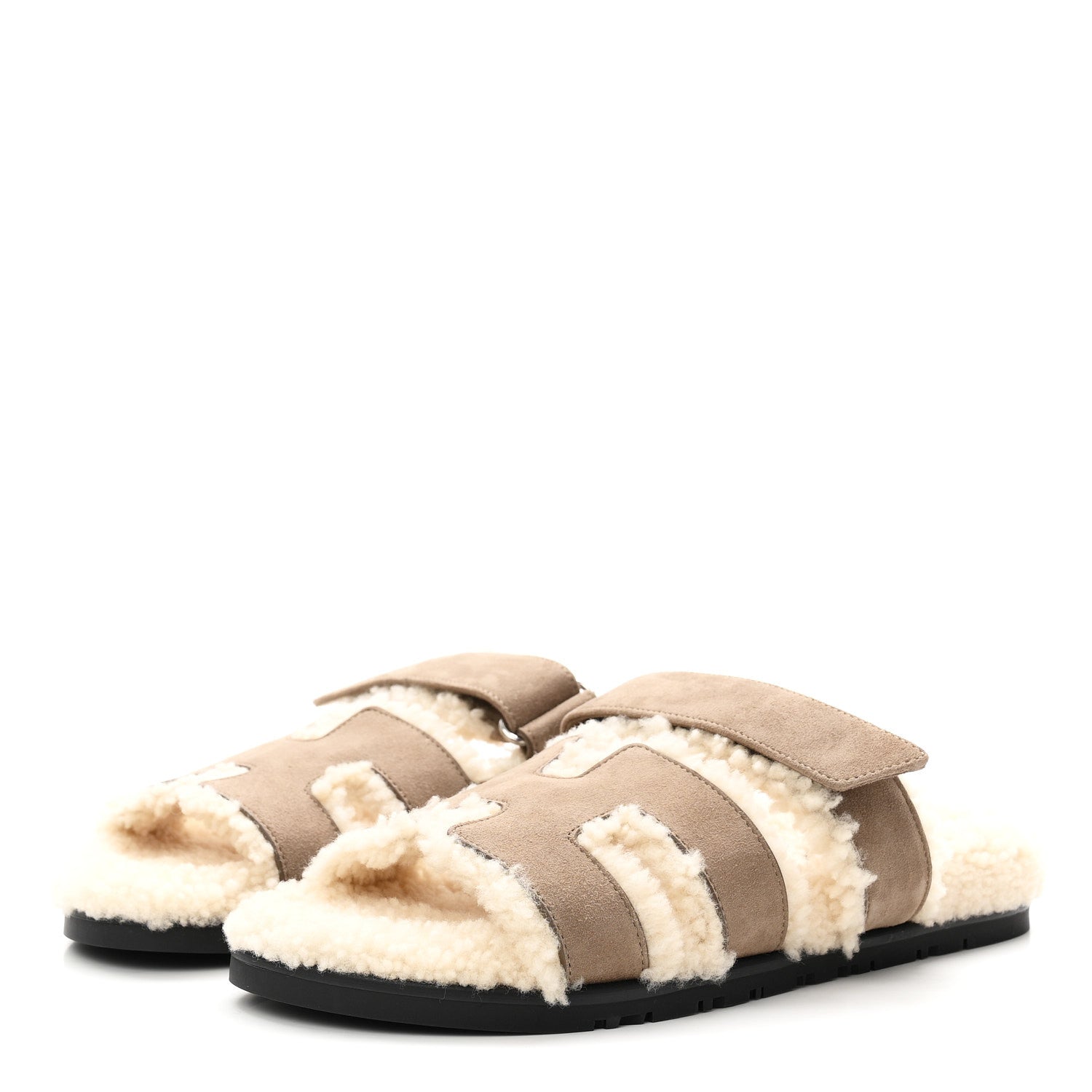 Suede Goatskin Woolskin Womens Chypre Sandals 38.5 Etoupe