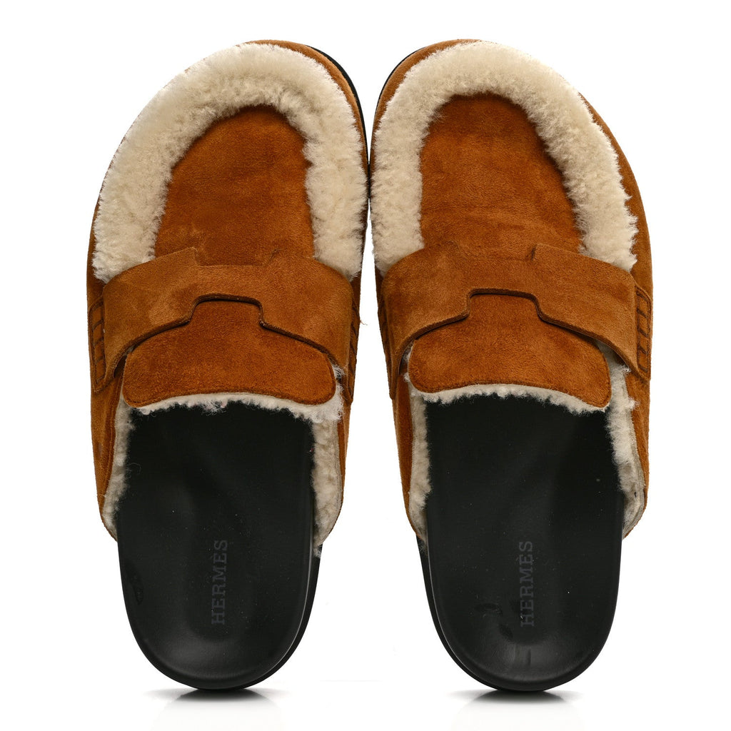 Suede Goatskin Shearling Go Mules 39 Beige Kraft Ecru