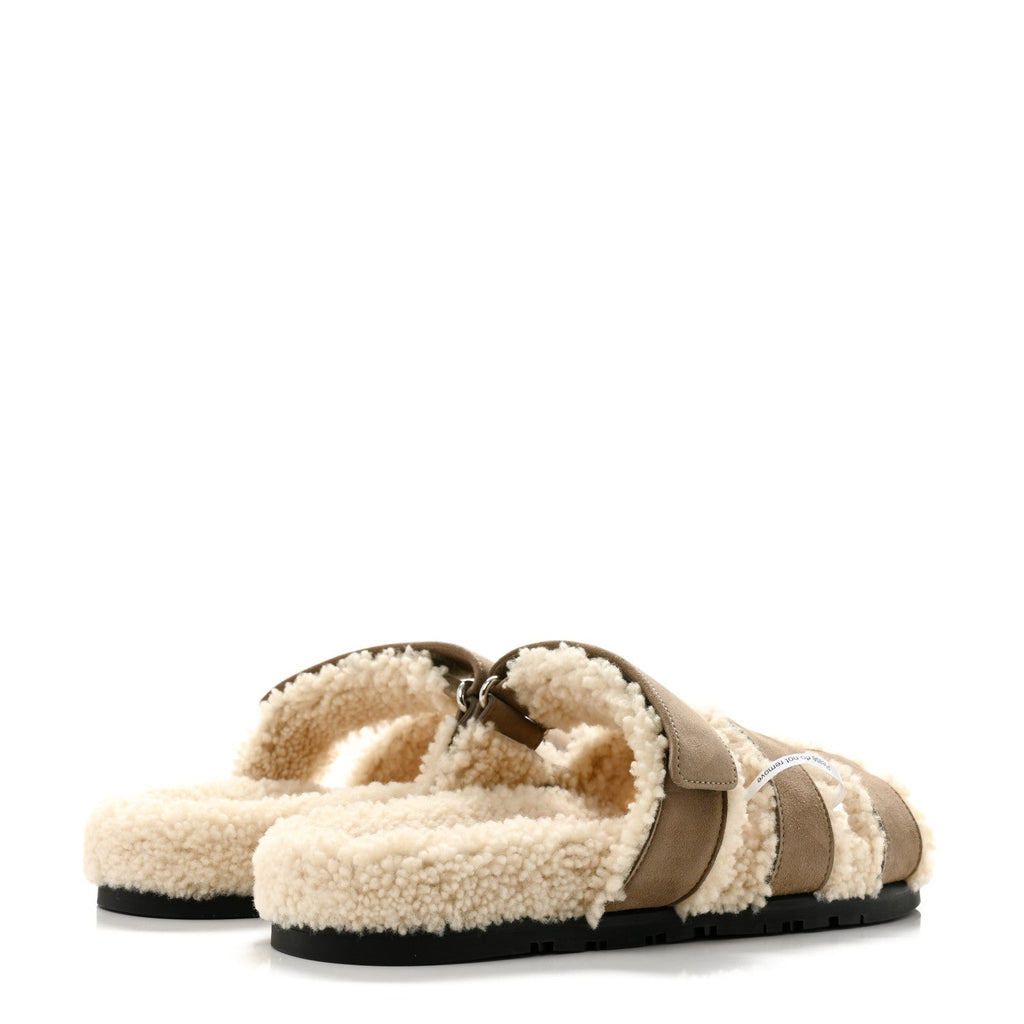 Suede Goatskin Woolskin Womens Chypre Sandals 39 Etoupe Ecru