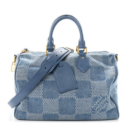 Damier Denim 3D Speedy Bandouliere 30 Denim Blue