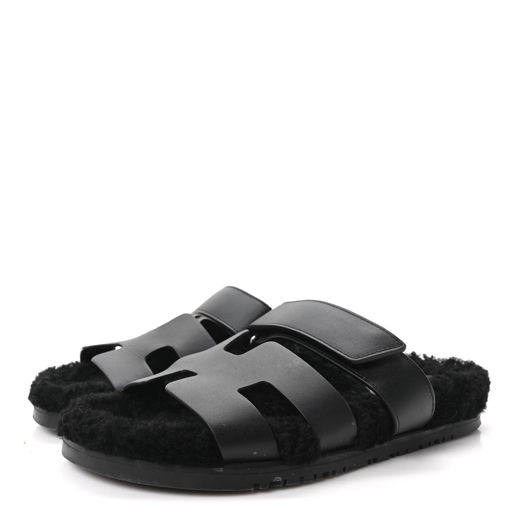 Calfskin Woolskin Womens Chypre Sandals 39 Black