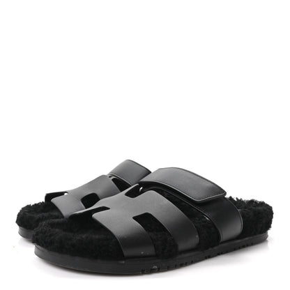 Calfskin Woolskin Womens Chypre Sandals 39 Black