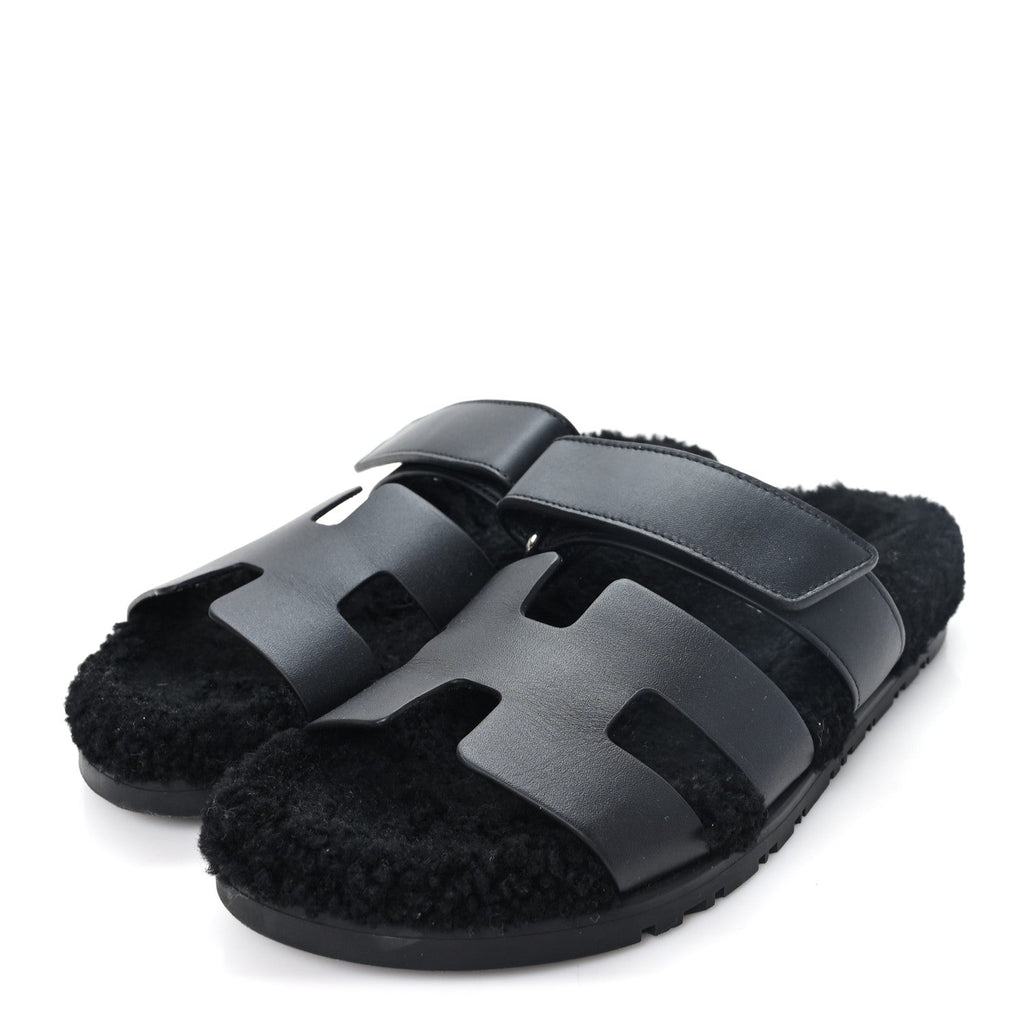 Calfskin Woolskin Womens Chypre Sandals 38 Black