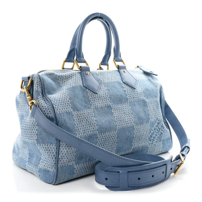 Damier Denim 3D Speedy Bandouliere 30 Denim Blue