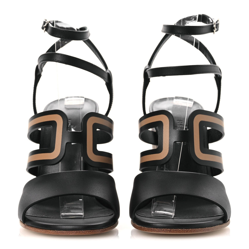 Calfskin Klara 100 Wedge Sandals 35 Black Natural