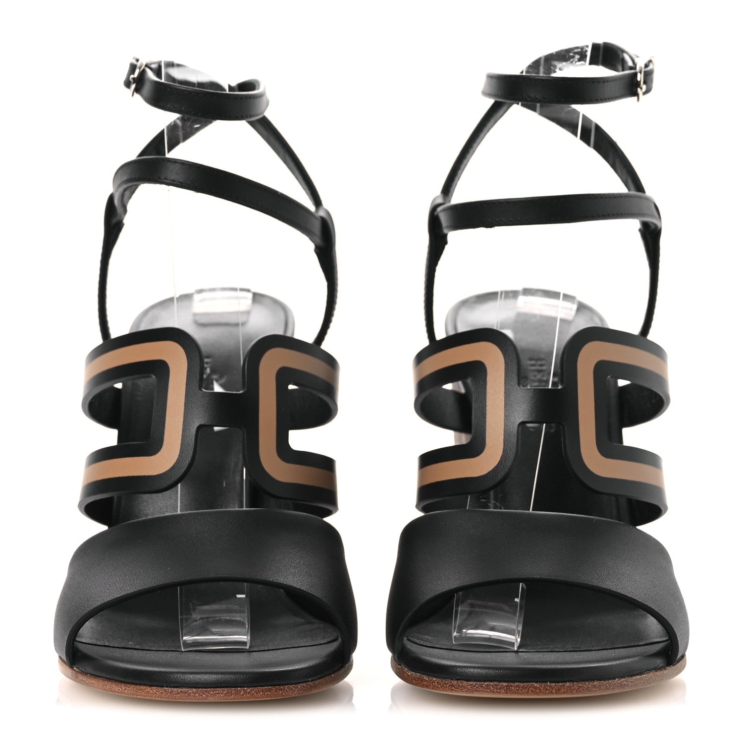 Calfskin Klara 100 Wedge Sandals 35 Black Natural
