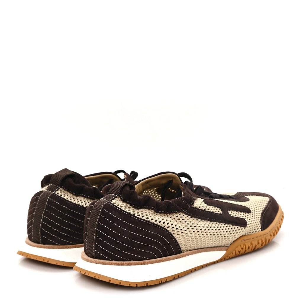 Crochet Knit Suede Goatskin Mens Jet Sneakers 44.5 Beige Lin Marron Ebene