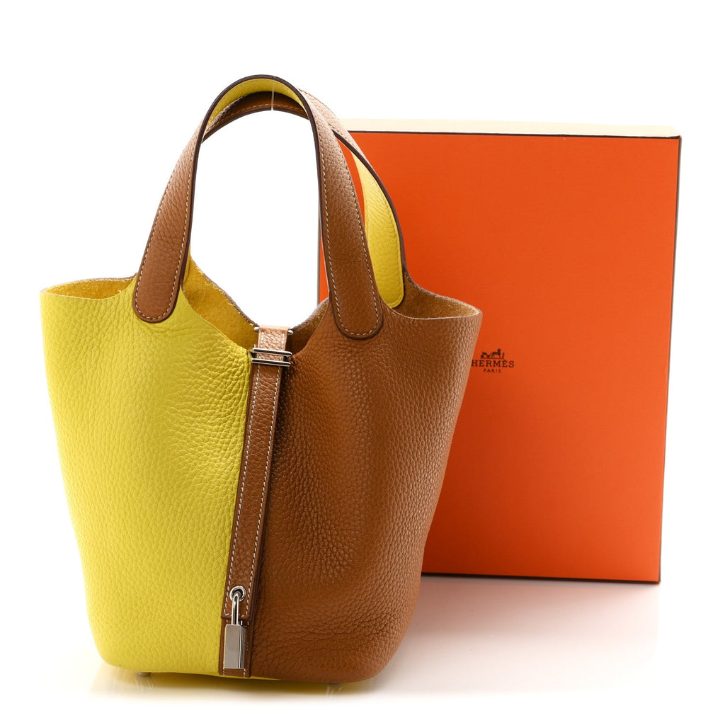 Taurillon Clemence Casaque Picotin Lock 18 PM Lime Sesame