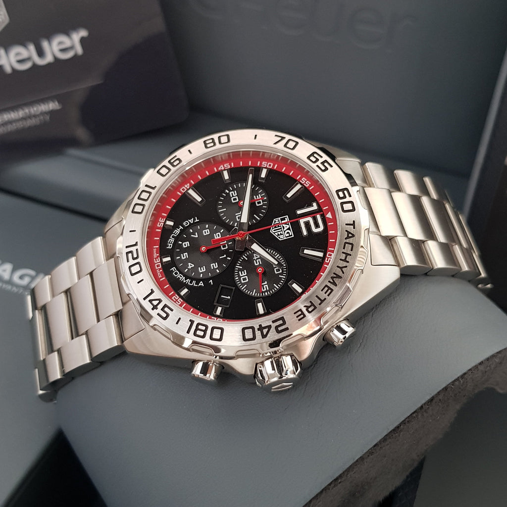 Tag Heuer Formula 1 Chronograph Black Dial Silver Steel Strap Watch for Men - CAZ101Y.BA0842