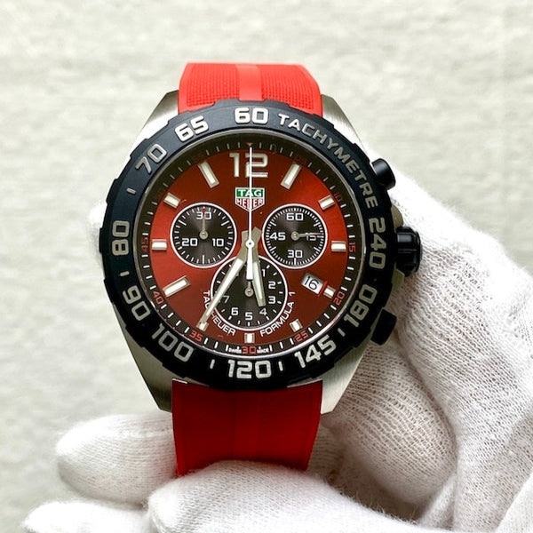 Tag Heuer Formula 1 Chronograph Red Dial Red Rubber Strap Watch for Men - CAZ101AN.FT8055