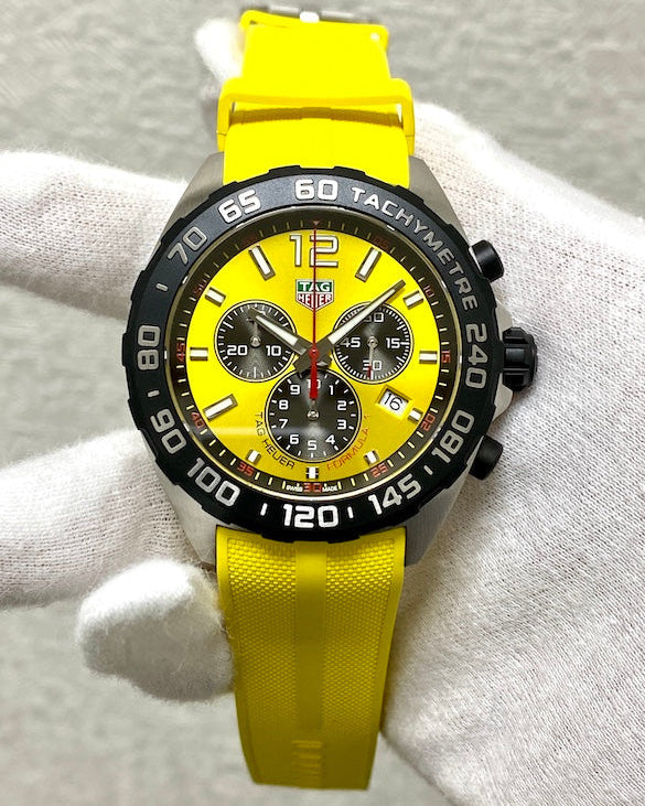 Tag Heuer Formula 1 Chronograph Yellow Dial Yellow Rubber Strap Watch for Men - CAZ101AM.FT8054