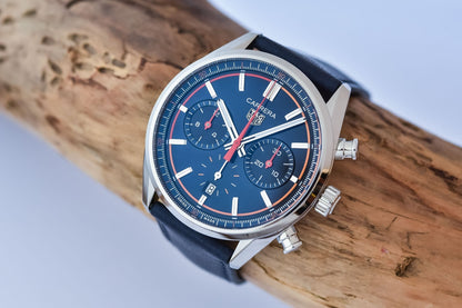 Tag Heuer Carrera Chronograph Blue Dial Blue Leather Strap Watch for Men - CBN201D.FC6543