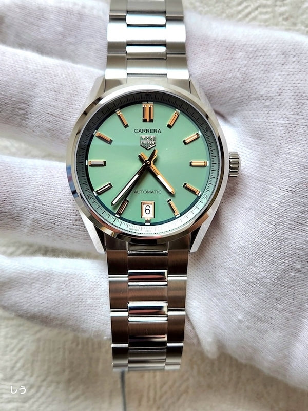 Tag Heuer Carrera Date Automatic 18K Green Dial Silver Steel Strap Watch for Women - WBN2312.BA0001