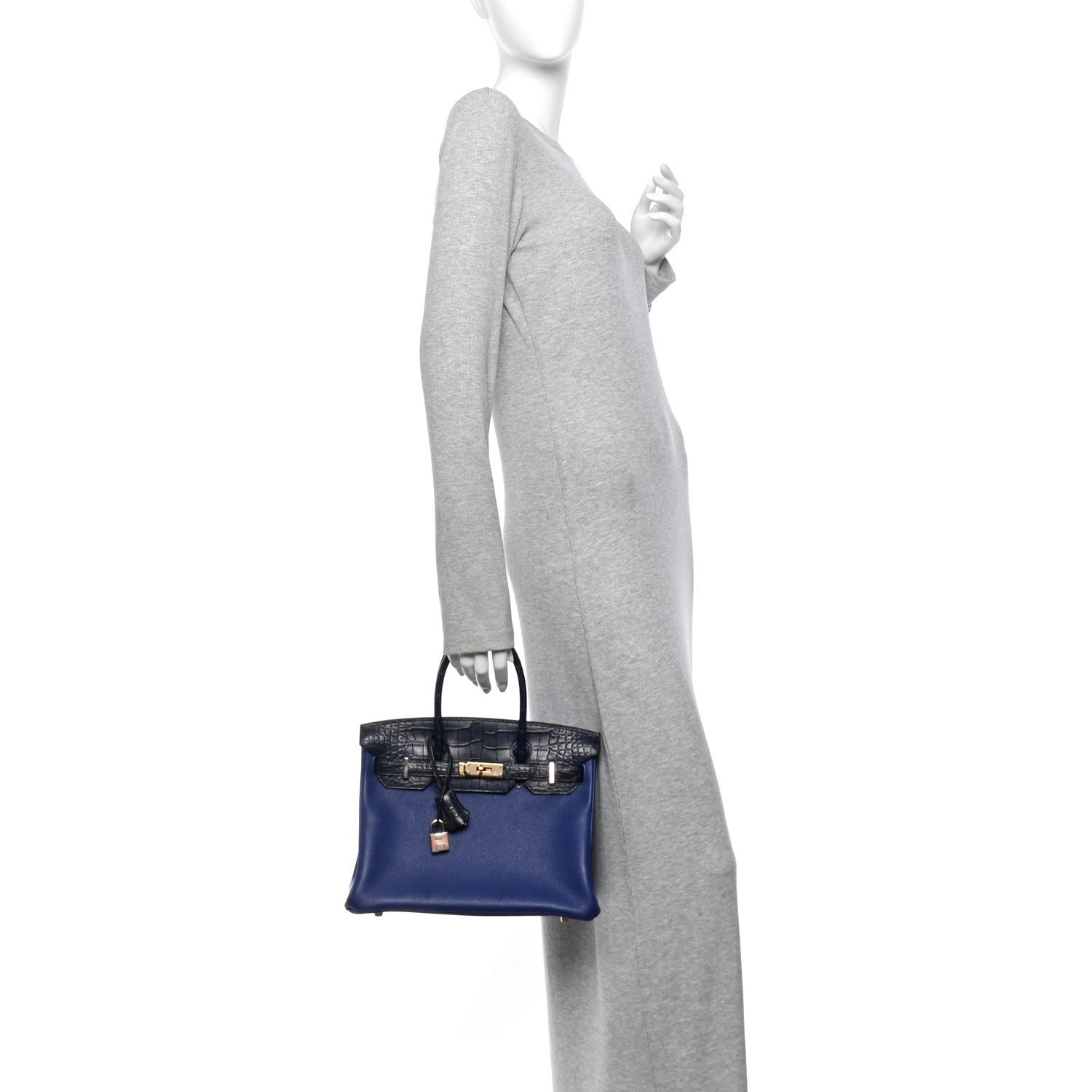 Taurillon Novillo Matte Alligator Birkin Touch 30 Bleu Saphir Bleu Marine