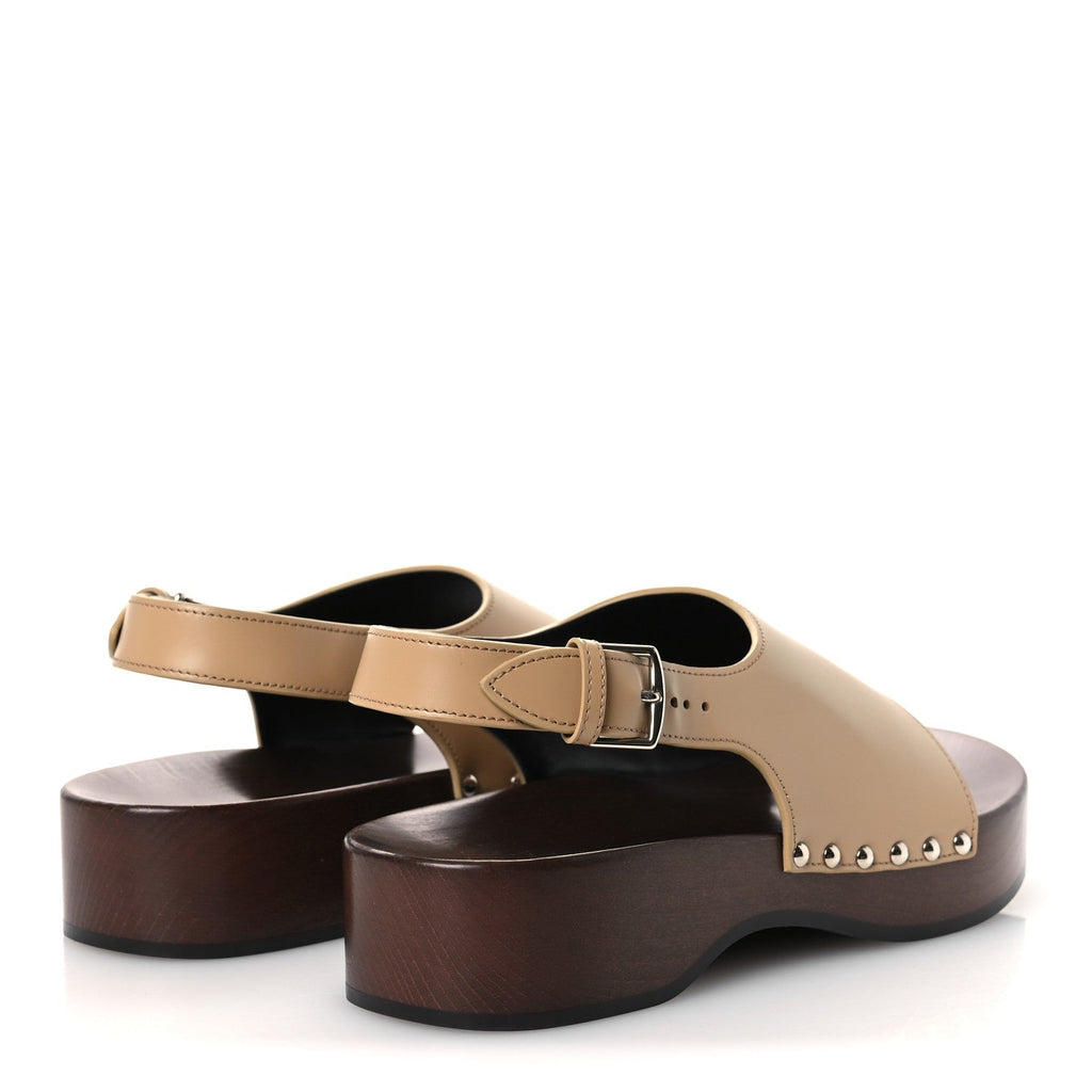 Glazed Calfskin Womens Klay Clog 40 Beige Naturel