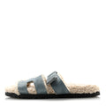 Suede Goatskin Woolskin Womens Chypre Sandals 38.5 Bleu Pinede Ecru