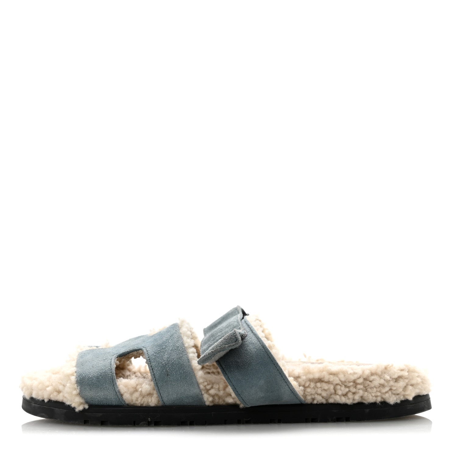 Suede Goatskin Woolskin Womens Chypre Sandals 38.5 Bleu Pinede Ecru