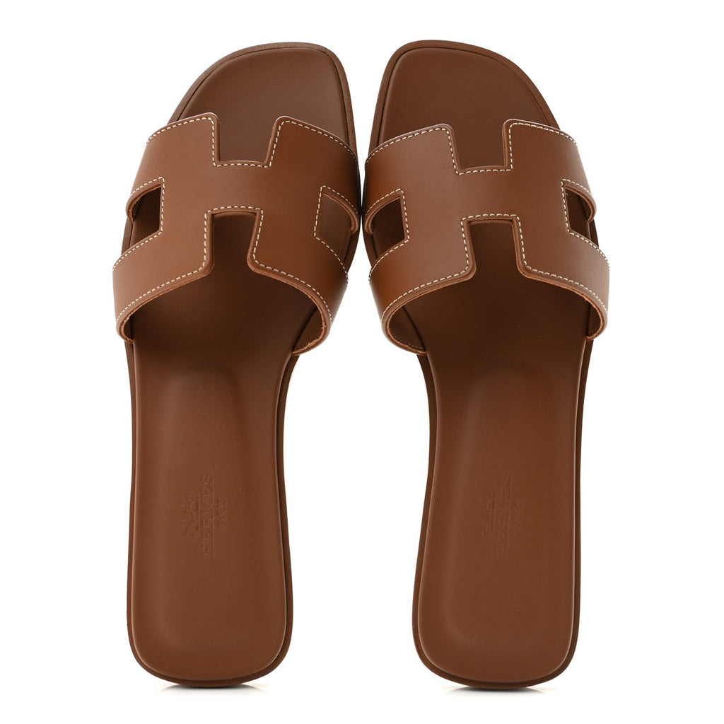 Box Calfskin Oran Sandals 37.5 Gold