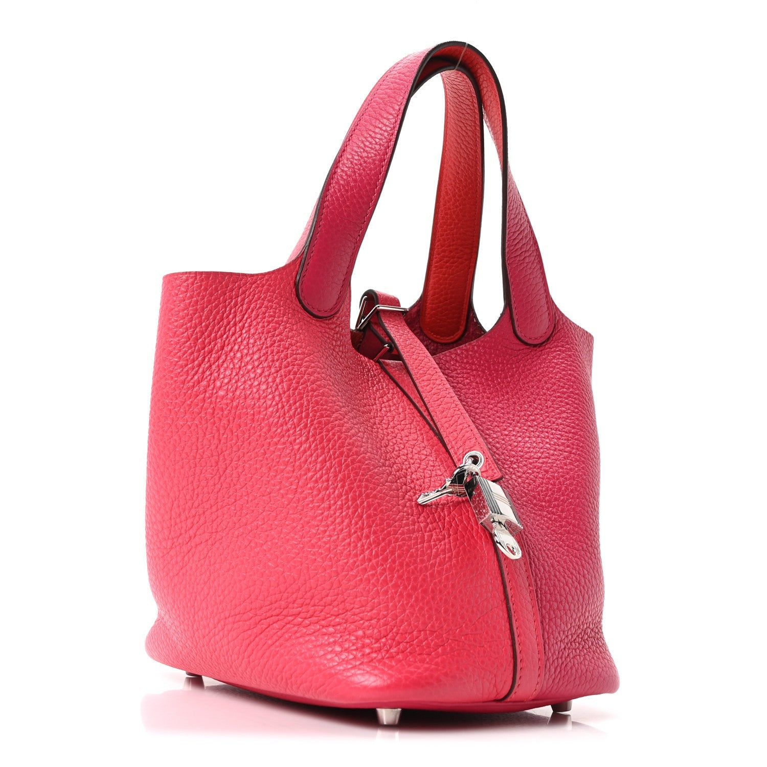 Taurillon Clemence Tri-Color Picotin Lock 18 PM Rose Extreme Rose Mexico Rouge De Coeur