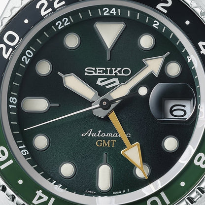 Seiko 5 Sports SKX GMT Automatic Green Dial Silver Steel Strap Watch For Men - SSK035K1