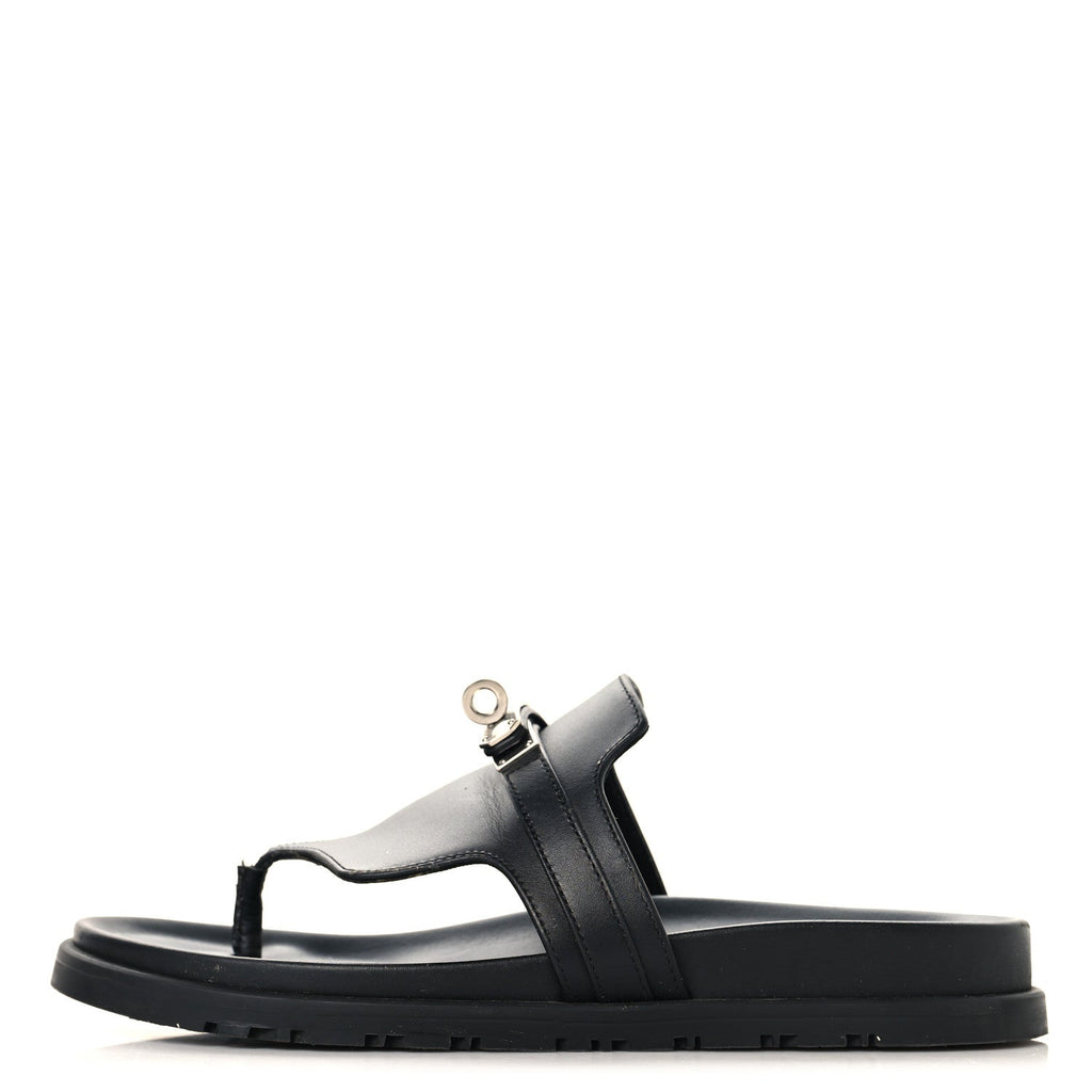 Calfskin Womens Empire Sandals 37.5 Black