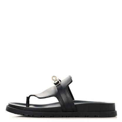 Calfskin Womens Empire Sandals 37.5 Black