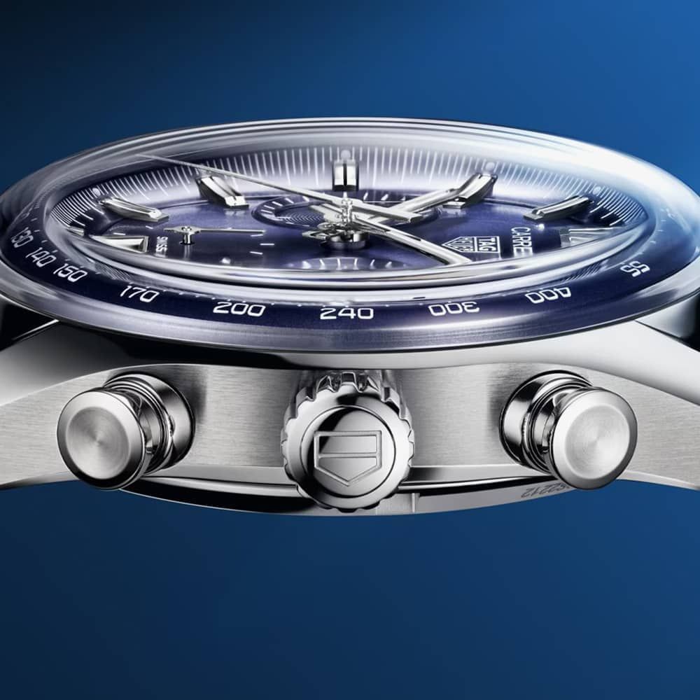 Tag Heuer Carrera Chronograph Blue Dial Blue Leather Strap Watch for Men - CBS2212.FC6535