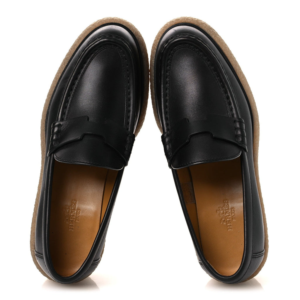 Glazed Calfskin Womens Fanny Loafers 36 Black