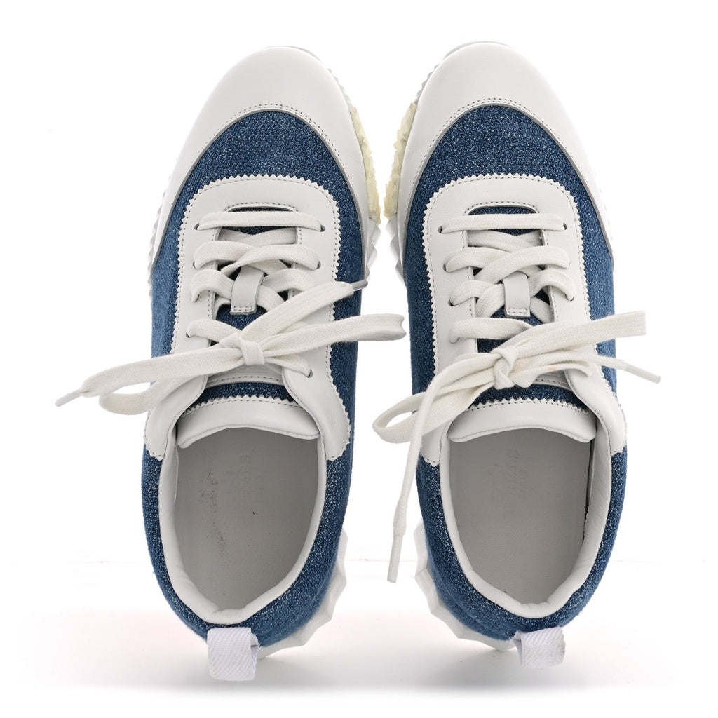 Denim Suede Goatskin Bouncing Sneakers 37.5 Bleu Clair White